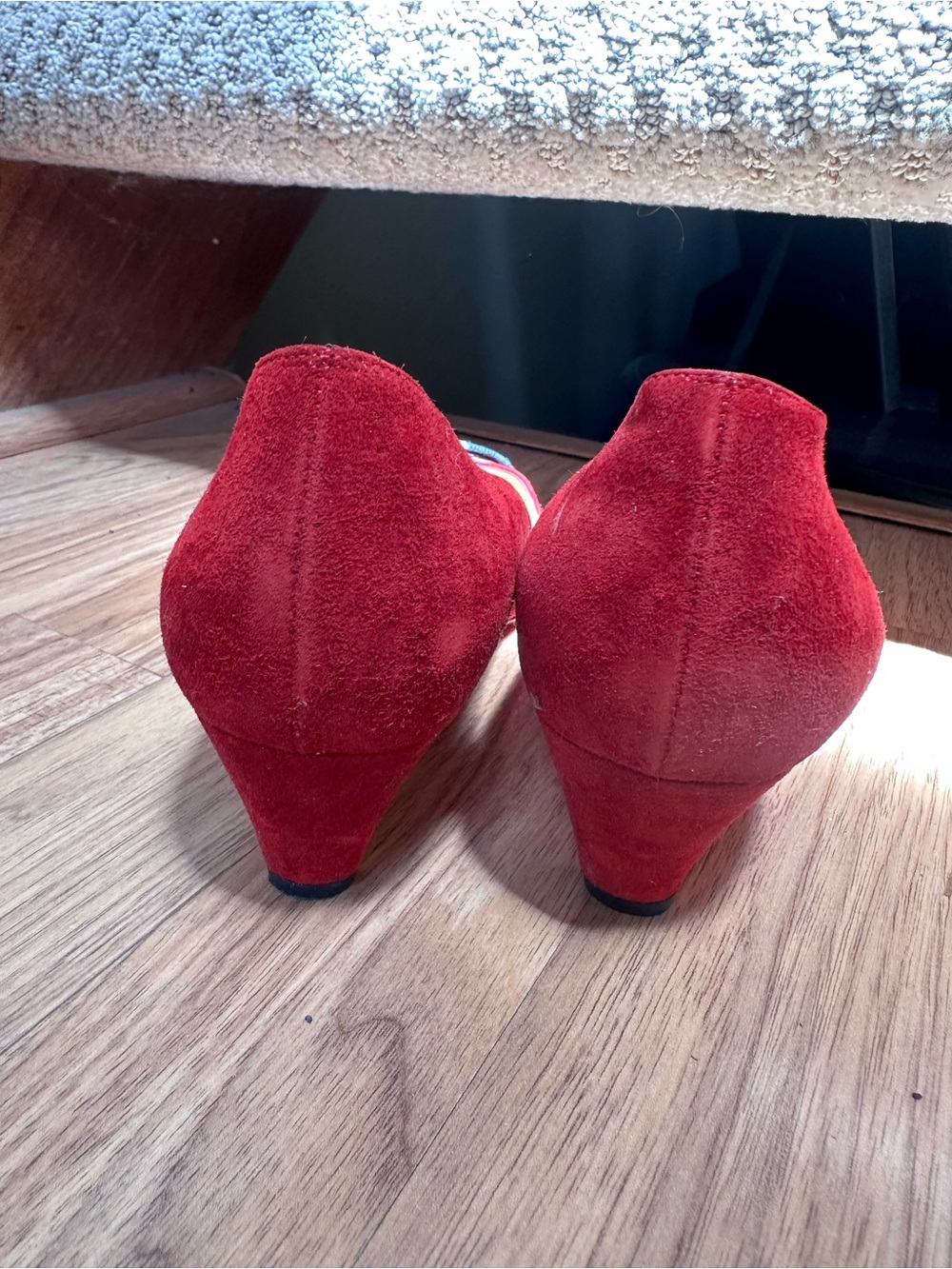 Christian Louboutin Red Suede Plaid-Trim Pointed Toe Pumps - Picture 3 of 5